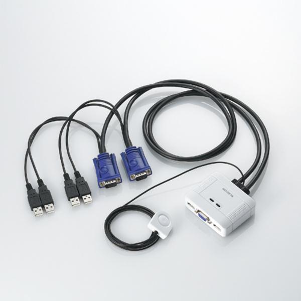 ELECOM USB対応ケーブル一体型切替器 [D-sub対応/2台切替/手元スイッチ] (KVM-...