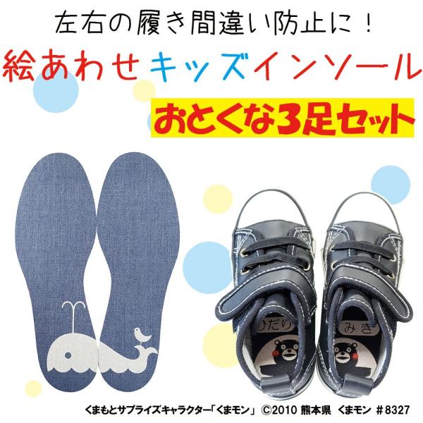 インソール 中敷き 3足 セット 子供用 キッズ 上履き 蒸れ 足ムレ 対策 サイズ調整 くまモン ...