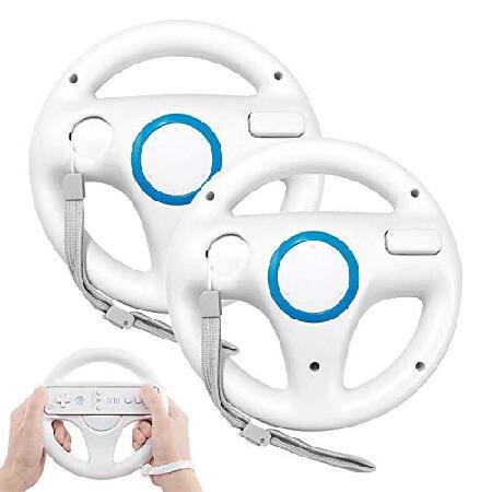 Wiiコントローラー用ハンドル 2個 ホワイトレーシングホイール マリオカート対応 ゲームコントロー...