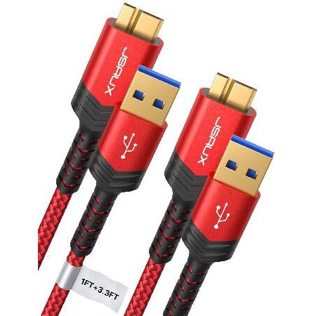 JSAUX USB 3.0マイクロケーブル 外付けHDDケーブル 2パック (1フィート+3.3フィ...