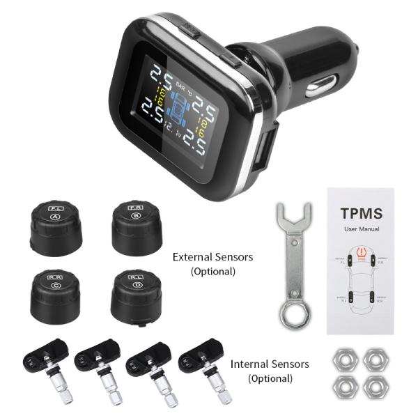 Jansite Car TPMS シガーライタータイヤ圧力監視システムセンサー調整可能なディスプレイ...