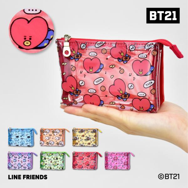 BT21 公式ライセンス商品 グッズ 化粧ポーチ 2ルーム クリア 小物入れ ポーチ 3ポケット レ...