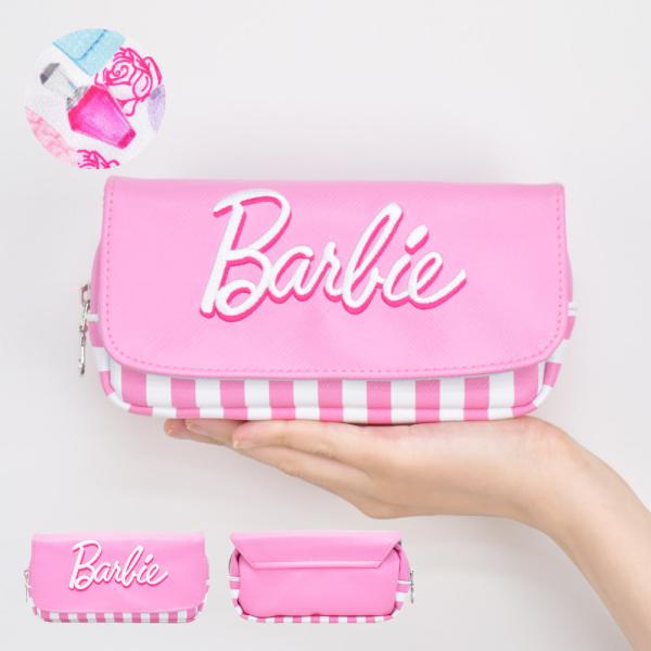 バービー ポーチ 小物入れ レディース 女子 大人 高校生 刺繍 フラップ 大きめ 合成皮革 ファス...