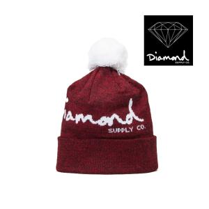 DIAMOND SUPPLY CO. ダイヤモンド サプライ ビーニー OG SCRIPT POM BEANIE BURGUNDY/WHITE｜active-board