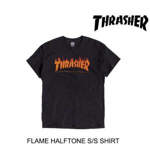 THRASHER スラッシャー Tシャツ FLAME HALFTONE S/S T-SHIRT BLACK USAモデル｜active-board