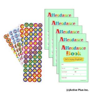 英会話教室向けアテンダンスブック＆スティッカーズ5枚セット