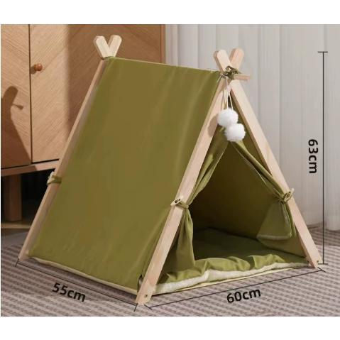 ペット用 ペットハウス ティピーテント ペットベッド 木製 犬小屋 ふわふわのクッション付き ベッド...