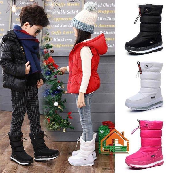 スノーブーツキッズ女の子雪遊び無地男の子裏起毛スノーブーツ防寒ジュニアレディースカジュアル裏ボアガー...