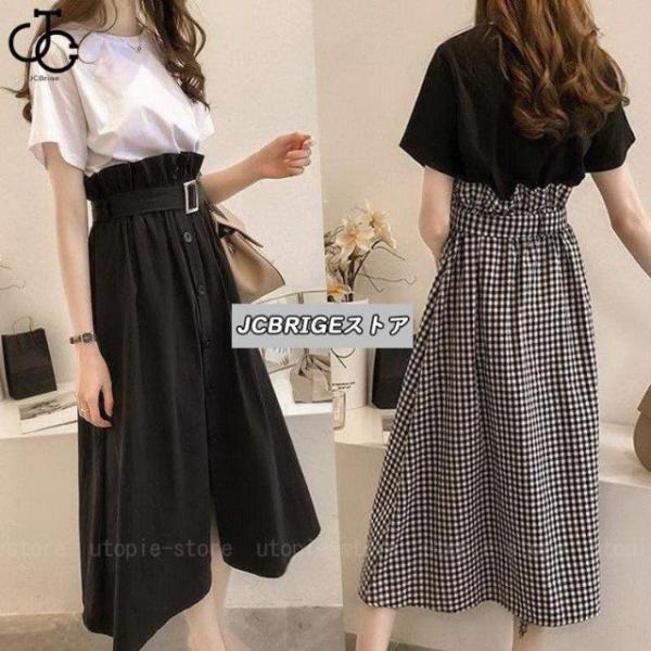セットアップ レディース 夏 40代 ロング丈 半袖 Tシャツワンピース 上下セット 韓国風 セット...