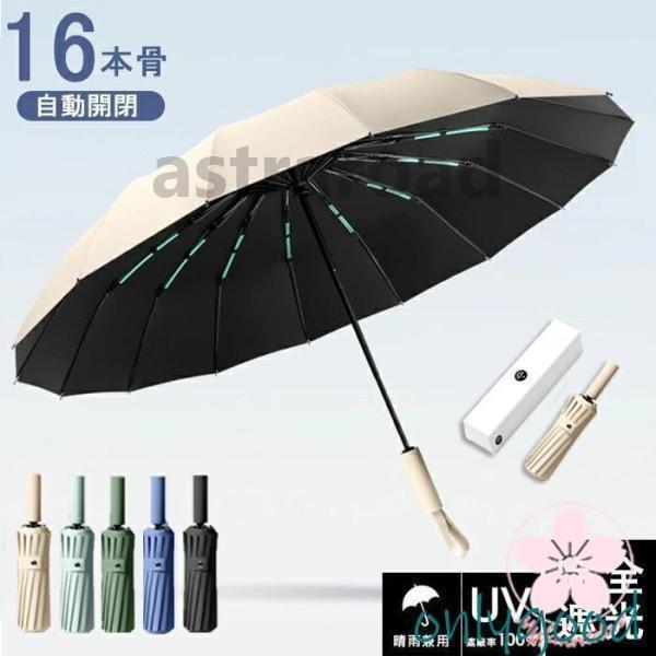 頑丈な16本骨日傘 折りたたみ 完全遮光 UVカット 折りたたみ傘 100％ 遮光 レディース 自動...