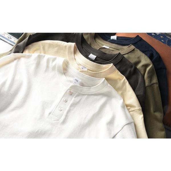 綿100％ Tシャツ 長袖 ヘンリーネック メンズ レディース ロンT カットソー ス 厚手 無地 ...