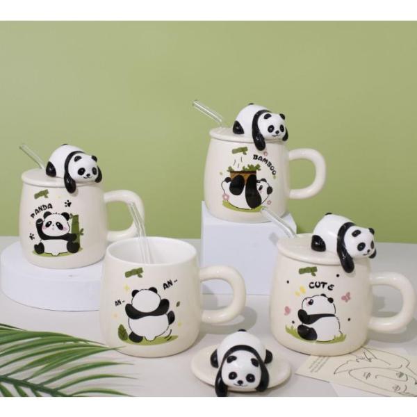 マグカップ 陶器 かわいい グッズ 雑貨 大容量 パンダ柄 蓋付き オシャレ ギフト 贈り物 プレゼ...