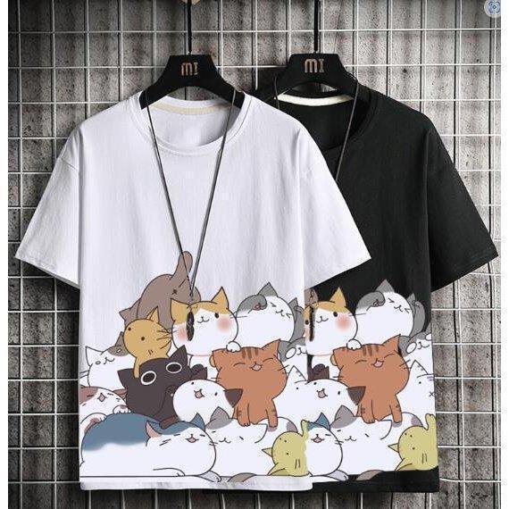 半袖Tシャツ メンズ おしゃれ Tシャツ 切り替え 猫柄 五分袖Tシャツ 大きいサイズ 夏　可愛い