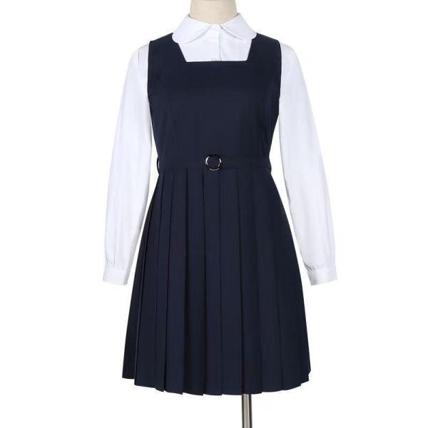 ジャンパースカート 制服風 JKプリーツ 膝丈 2点セット ピークル ベルト付きで学生服風に整う フ...
