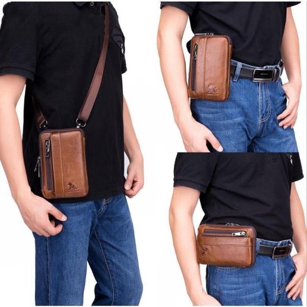 ウエストポーチ ベルトポーチ メンズ ヒップバッグ ショルダーバッグ3way 小型 レザー 男女兼用...