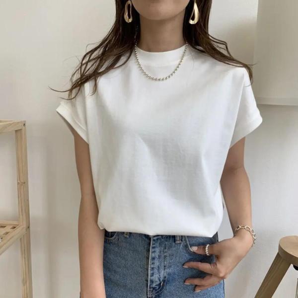 Tシャツ ハイネック レディース 春 夏 Tシャツ 半袖 無地