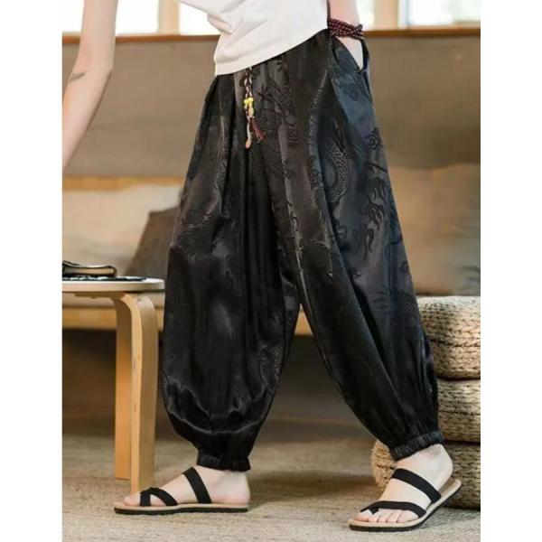 ワイド クロップドパンツ バルーンパンツ アラジンパンツ 龍 ドラゴン 九分丈 9分丈パンツ メンズ...