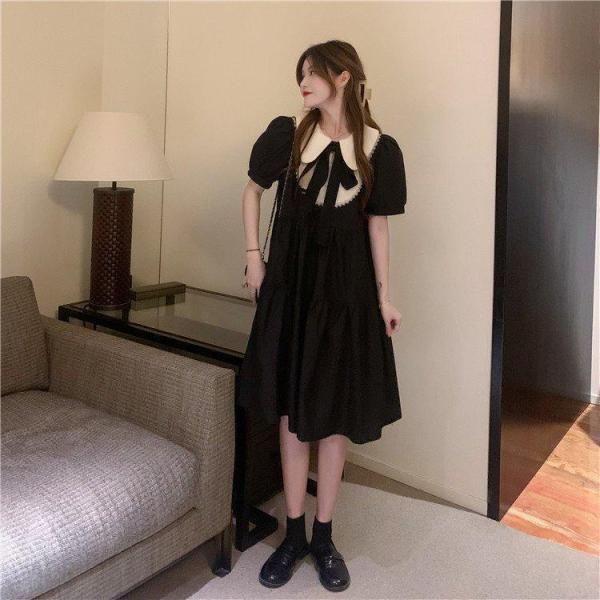 地雷系 量産型 ゴシック お嬢様 学院制服 韓国ブラック黒 ワンピース レディース