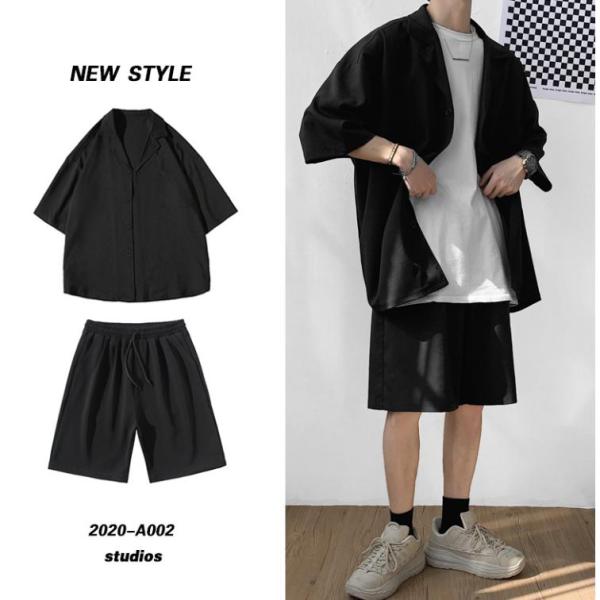 サマースーツ メンズ セットアップ ゆったり オシャレ テーラードジャケット ショートパンツ 上下セ...