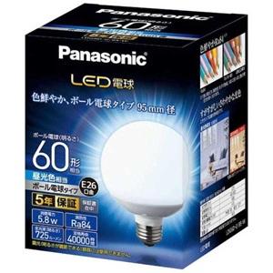 パナソニック LED電球　LDG6D-G/95/W (LDG6DG95W)　ボール電球タイプ　95mm　60W相当　昼光色相当　6個セット｜アクティブスターYahoo!店