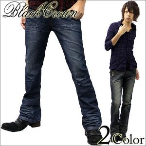 ダメージブーツカットデニム　フラップレイヤード bc39／BlackCrown