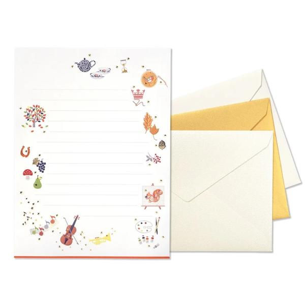 G.C.PRESS　レターセット　プレジール　コロリー　ドトンヌ　ヨコ罫　035-22｜文房具 秋柄...