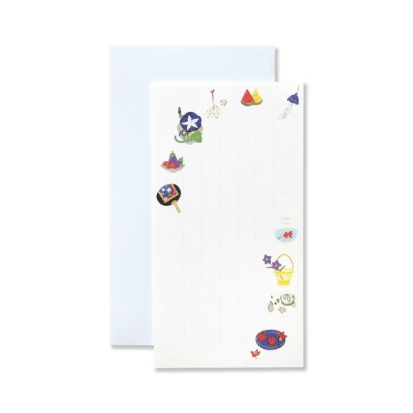 G.C.PRESS　一筆箋セット　夏遊　038-03｜文房具 和紙 和風 日本の風景 朝顔 うちわ ...