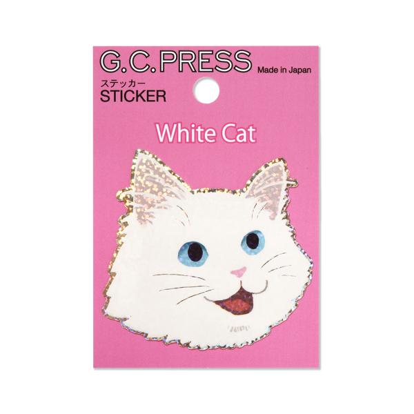 G.C.PRESS　ステッカー　猫顔　白ネコ　523-08｜白猫 猫 キャット 動物 シール フレー...