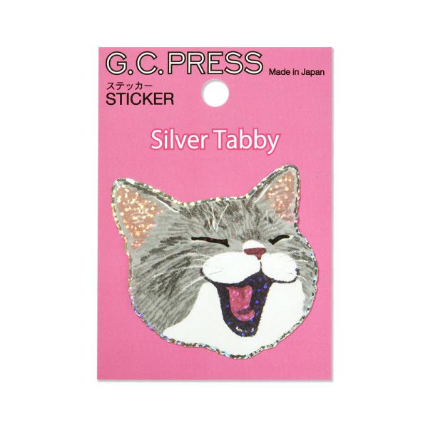 G.C.PRESS　ステッカー　猫顔　サバトラ　523-11｜さばとら 猫 キャット 動物 シール ...