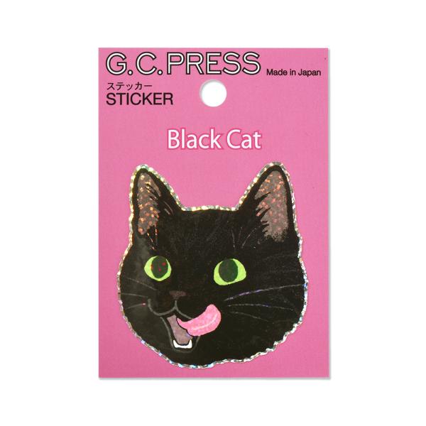 G.C.PRESS　ステッカー　猫顔　黒ネコ　523-12｜黒猫 猫 キャット 動物 シール フレー...
