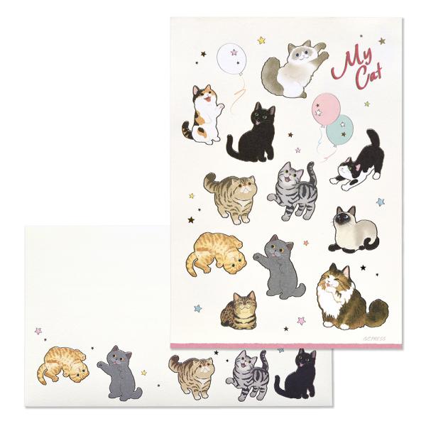 G.C.PRESS　便箋/封筒セット　マイキャット　ヨコ罫｜文房具 レターセット 手紙 猫 ラグドー...