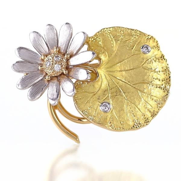 石川暢子 ブローチ アズタイム 蕗と花 K18YG×WG×Pt900 ダイヤ入り ジュエリー作家 ア...