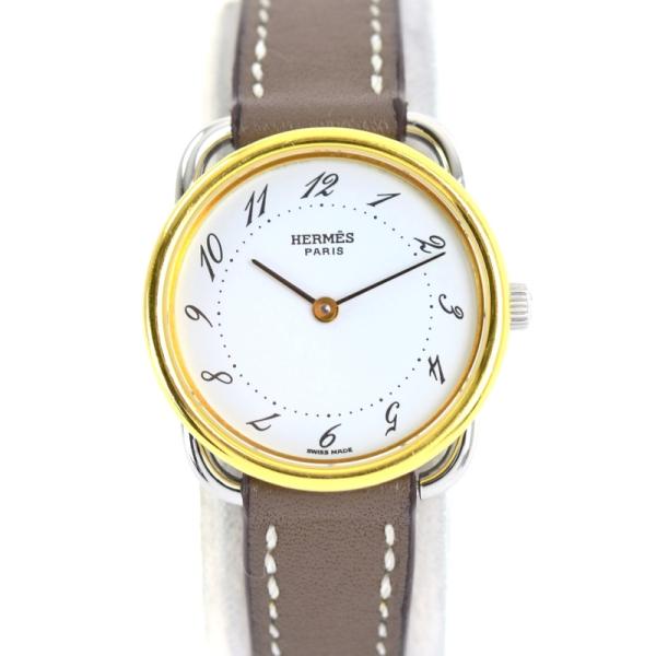 エルメス アルソー レディースウォッチ SS×GP 革ベルト ホワイト文字盤  グレー系 アナログ ...