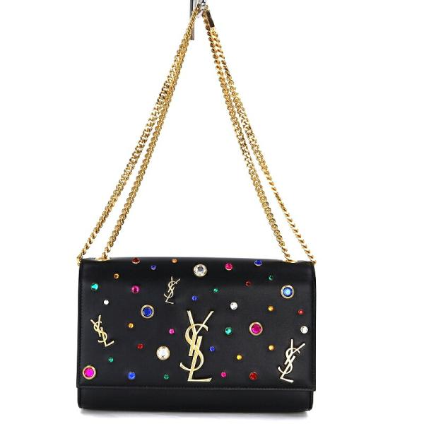 サンローラン YSL チェーンショルダーバッグ ケイト 364051 ビジュー ブラック レザー フ...