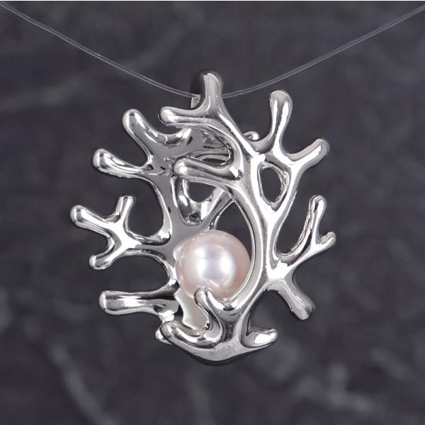 ミキモト ペンダントトップ 18金 K18WG ホワイトゴールド パール サンゴデザイン 珊瑚 1粒...