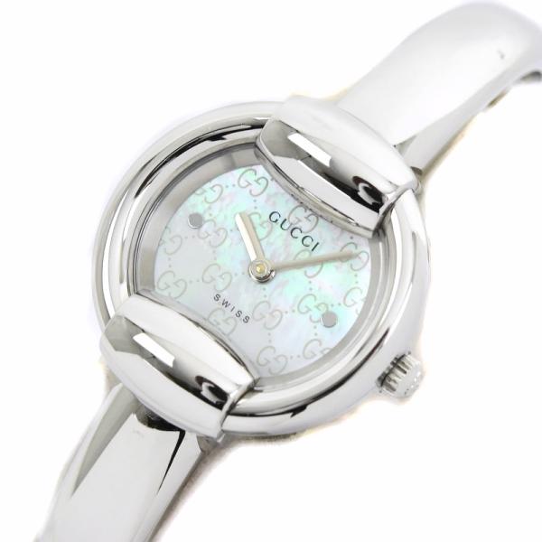 グッチ 時計 レディース バングルウォッチ 1400L シェル文字盤 SS QZ 電池交換済み クォ...