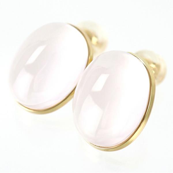 ピアス ローズクォーツ レディース オーバル カボション 11.00ct 18金 18k イエローゴ...