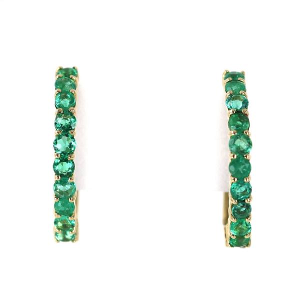 イヤーカフ イヤークリップ フープデザイン 18k 18金 イエローゴールド エメラルド 各0.15...
