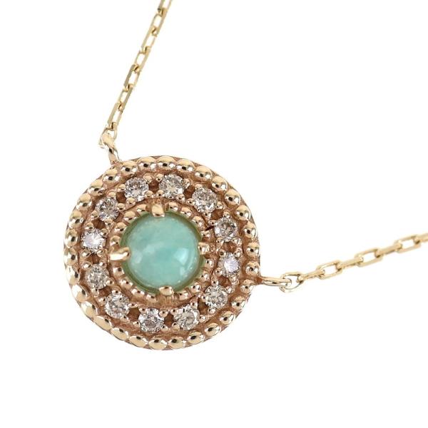 ヴァンドームアオヤマ ネックレス K10YG アマゾナイト サークルモチーフ ブラウンダイヤ 45c...