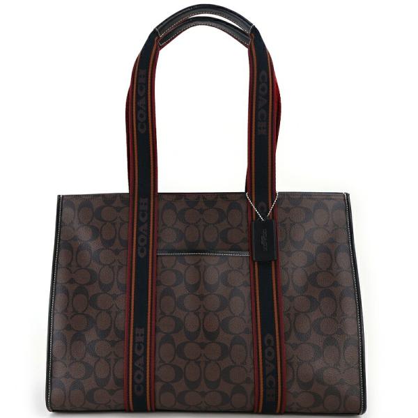 コーチ バッグ ラージ スミス トート シグネチャー キャンバス CM865 シルバー ブラウンマル...