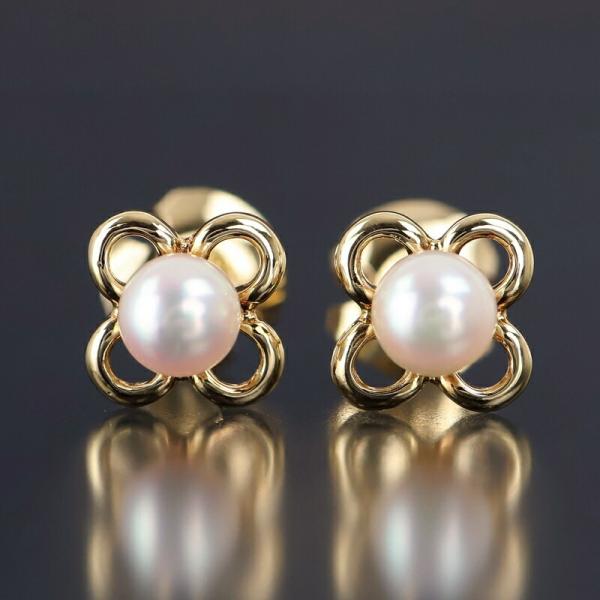 ミキモト ピアス K18YG パール 4.1mm 4.2mm フラワーモチーフ 花 スタッドピアス ...