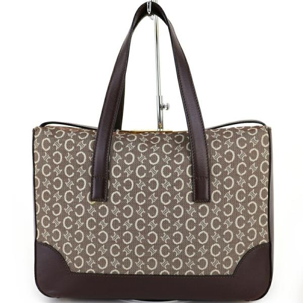 セリーヌ バッグ ハンドバッグ Cマカダム ミニボストン ブラウン系 ボックス型 キャンバス地 レザ...