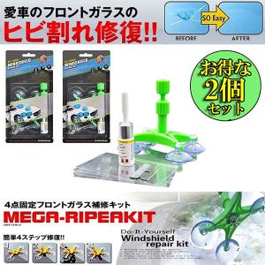 フロントガラス 2点セット リペアキット 傷 ひび割れ補修 飛び石 傷 修理 穴埋め 固定補修 小さな損傷飛び石 修復 日本語取説付き 送料