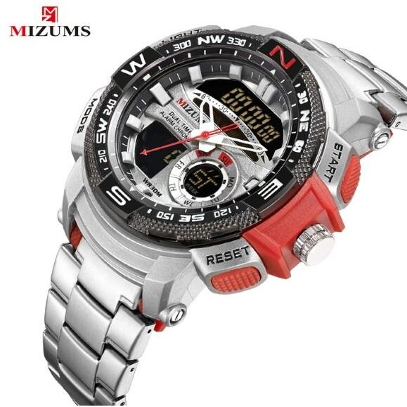 スポーツウォッチ メンズ Mizums ミリタリー 腕時計 led デジタル silver red