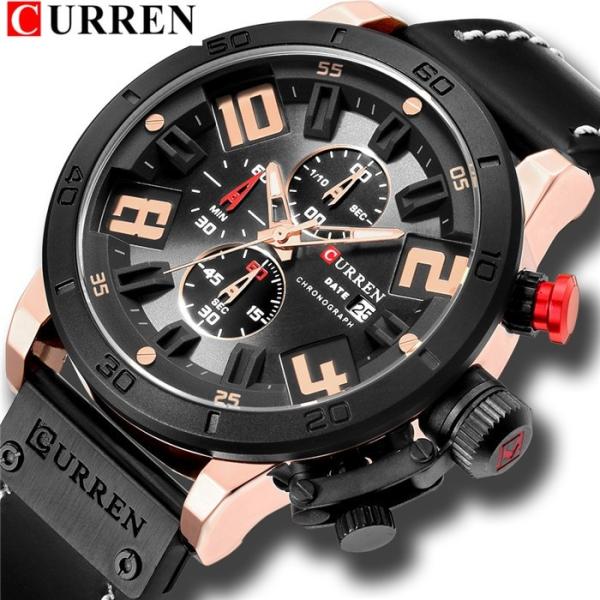 高級メンズ 腕時計 ファッション クロノグラフ クォーツデジタル腕時計 ローズブラック