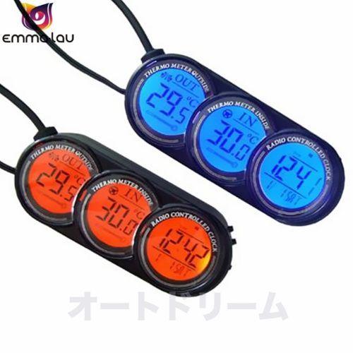 車 温度計 液晶デジタル時計 屋外温度計 2色 バックライト