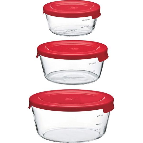 ギフト キッチン用品 ＨＡＲＩО 耐熱ガラス製保存容器丸3個ＲＤMSTー3018-R 送料無料 内祝...