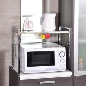 レンジ上ラック レンジラック 伸縮式 収納 電子レンジ 幅調節 頑丈 ステンレス 天板 1段 キッチン レンジ台 食器棚 足立製作所