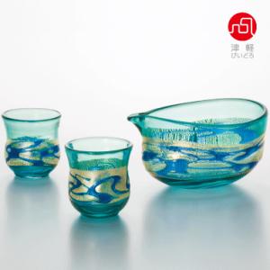 津軽びいどろ 七里長浜　ピッチャー　水差し　カラフェ　北洋硝子　ガラス細工 津軽びいどろ カラフェ 復刻 七里長浜 モスグリーン 日本製 木箱入