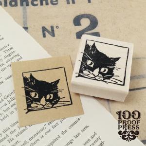 ラバースタンプ 輸入 100Proof Press Cat In Square #690 ねこ 猫 ネコ 動物 アニマル スタンプ おしゃれ｜adesso-nip